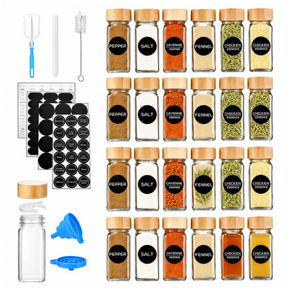 24Pc Glass Spice Jar Set with Acacia Wood Lids & Shakers