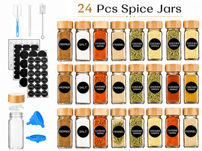 24Pc Glass Spice Jar Set with Acacia Wood Lids & Shakers