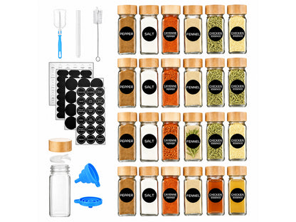 24Pc Glass Spice Jar Set with Acacia Wood Lids & Shakers