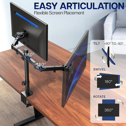 Dual Gas Spring Monitor Arm Desk Mount for 13-30 Inch Monitors