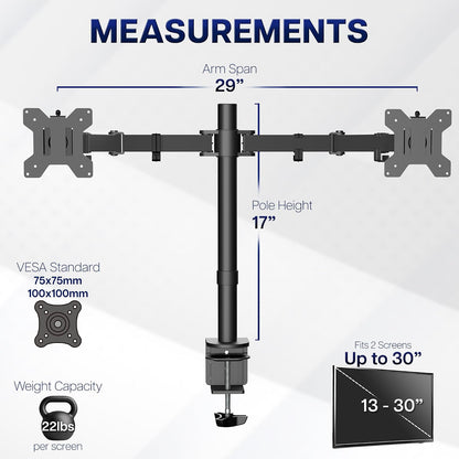 Dual Gas Spring Monitor Arm Desk Mount for 13-30 Inch Monitors