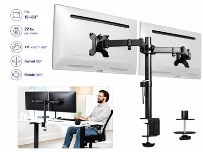 Dual Gas Spring Monitor Arm Desk Mount for 13-30 Inch Monitors