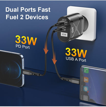 65W 2 Port GaN Super Fast PD Phone Charger