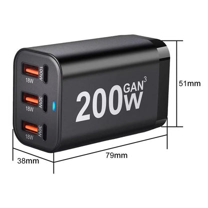 200W 6 Port GaN Super Fast PD Phone Charger