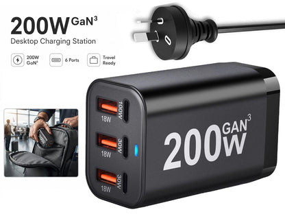 200W 6 Port GaN Super Fast PD Phone Charger
