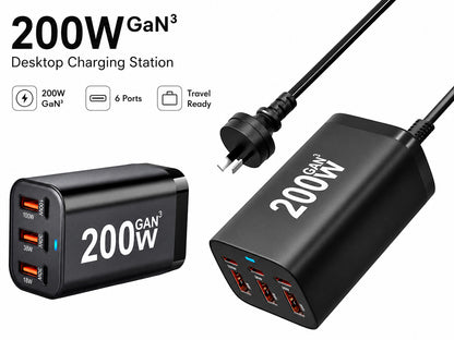 200W 6 Port GaN Super Fast PD Phone Charger
