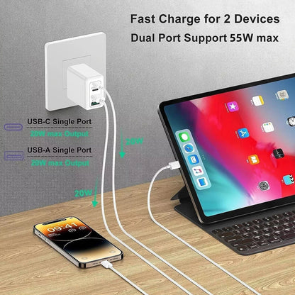 55W DUAL USB C PD Fast Charging Wall  Adapter