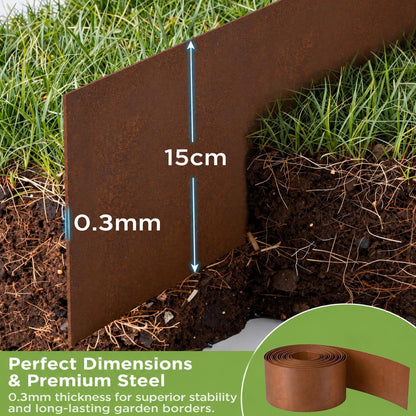 Garden Edging Flexible Rusty Metal Landscape Border - 10m