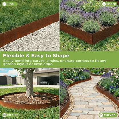 Garden Edging Flexible Rusty Metal Landscape Border - 5m