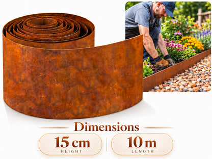 Garden Edging Flexible Rusty Metal Landscape Border - 10m