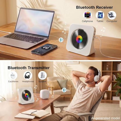 Portable CD Player Bluetooth FM Radio USB Rechargeable White