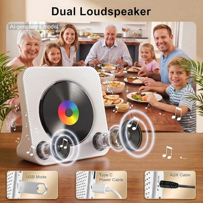 Portable CD Player Bluetooth FM Radio USB Rechargeable White