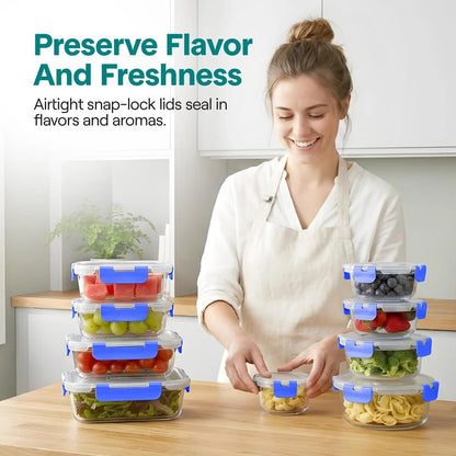 24-Piece Glass Storage Containers Set with Leak-Proof Lids