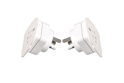 Close up of travel adapter with NZ plug metal pins detail