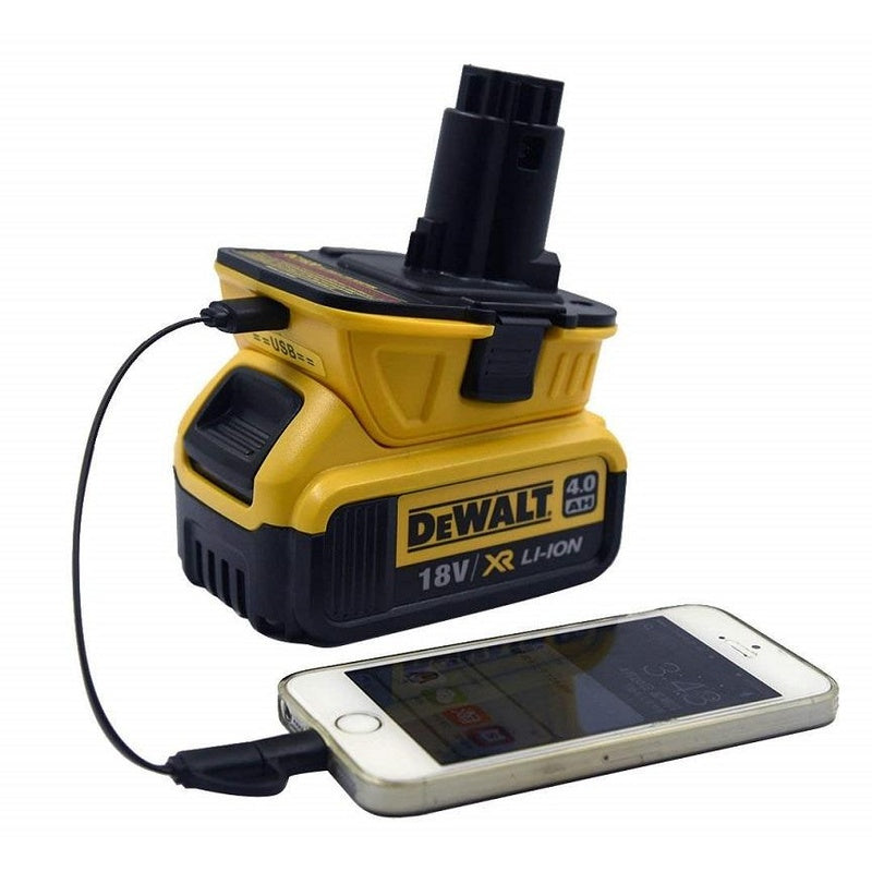 Dewalt battery adapter showing USB port for charging devices