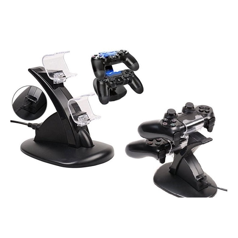 PS4 charging dock showing front view with controllers docked