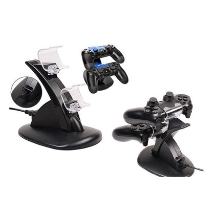 PS4 charging dock showing front view with controllers docked