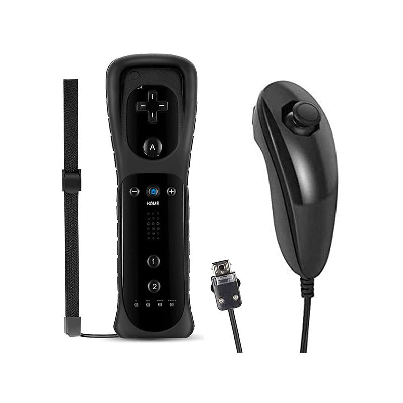 Wii remote and nunchuck controller black front view with buttons