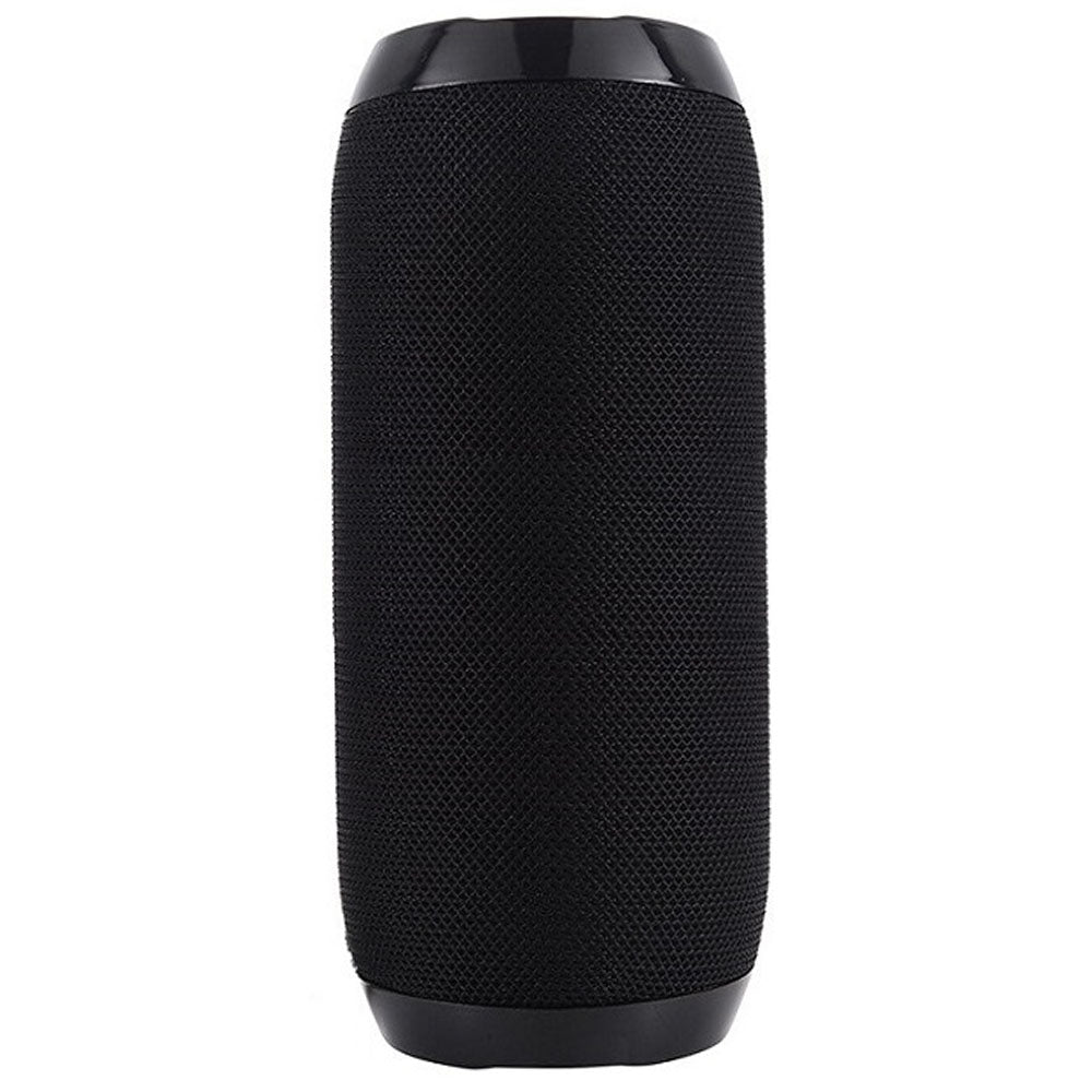 Black Bluetooth speaker showing dual bass speaker ends