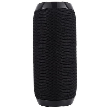 Black Bluetooth speaker showing dual bass speaker ends