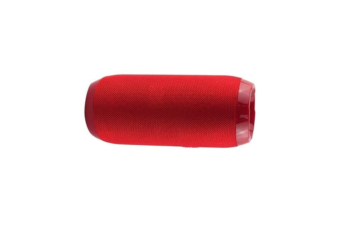 Side angle of red wireless Bluetooth speaker with control buttons