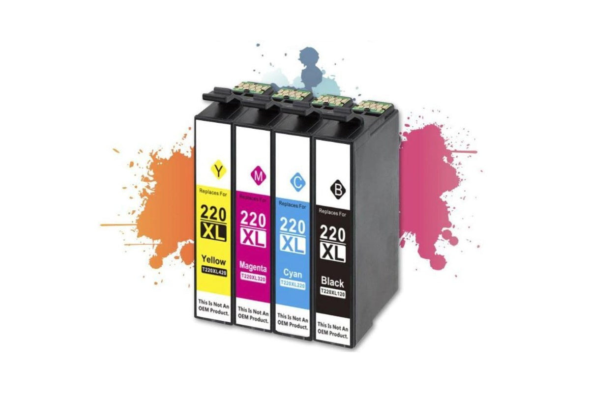 Close up of Epson 220XL black ink cartridge compatible with XP320