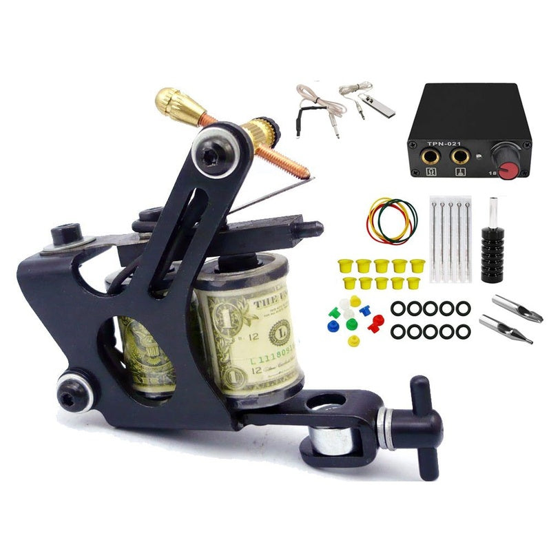 Tattoo kit Combo all in one showing black machine from front angle