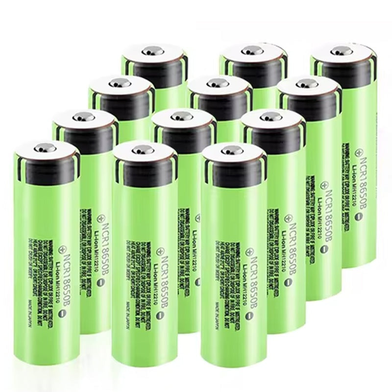18650 rechargeable battery pack showing 12 batteries in a row