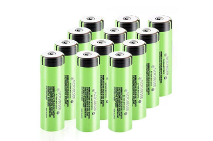 Close up of 18650 rechargeable battery with visible button top