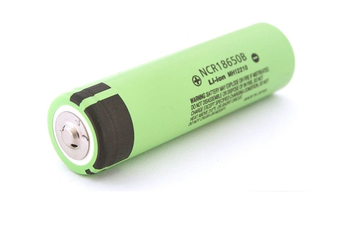 Close up of 18650 battery top button terminal