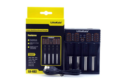 Side angle of AA and AAA battery charger with USB charging port
