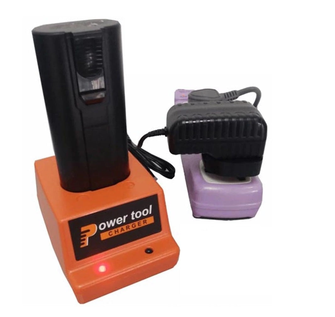Close up of green full charge indicator light on Paslode charger