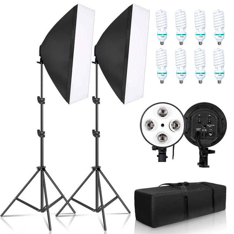 Photography studio lighting kit with aluminium tripod stand in black
