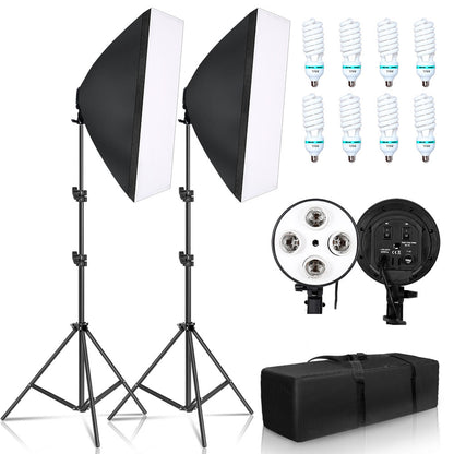 Photography studio lighting kit with aluminium tripod stand in black