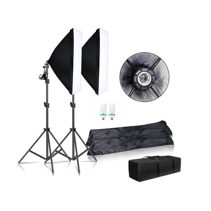 Softbox lighting kit with black aluminium stands in studio
