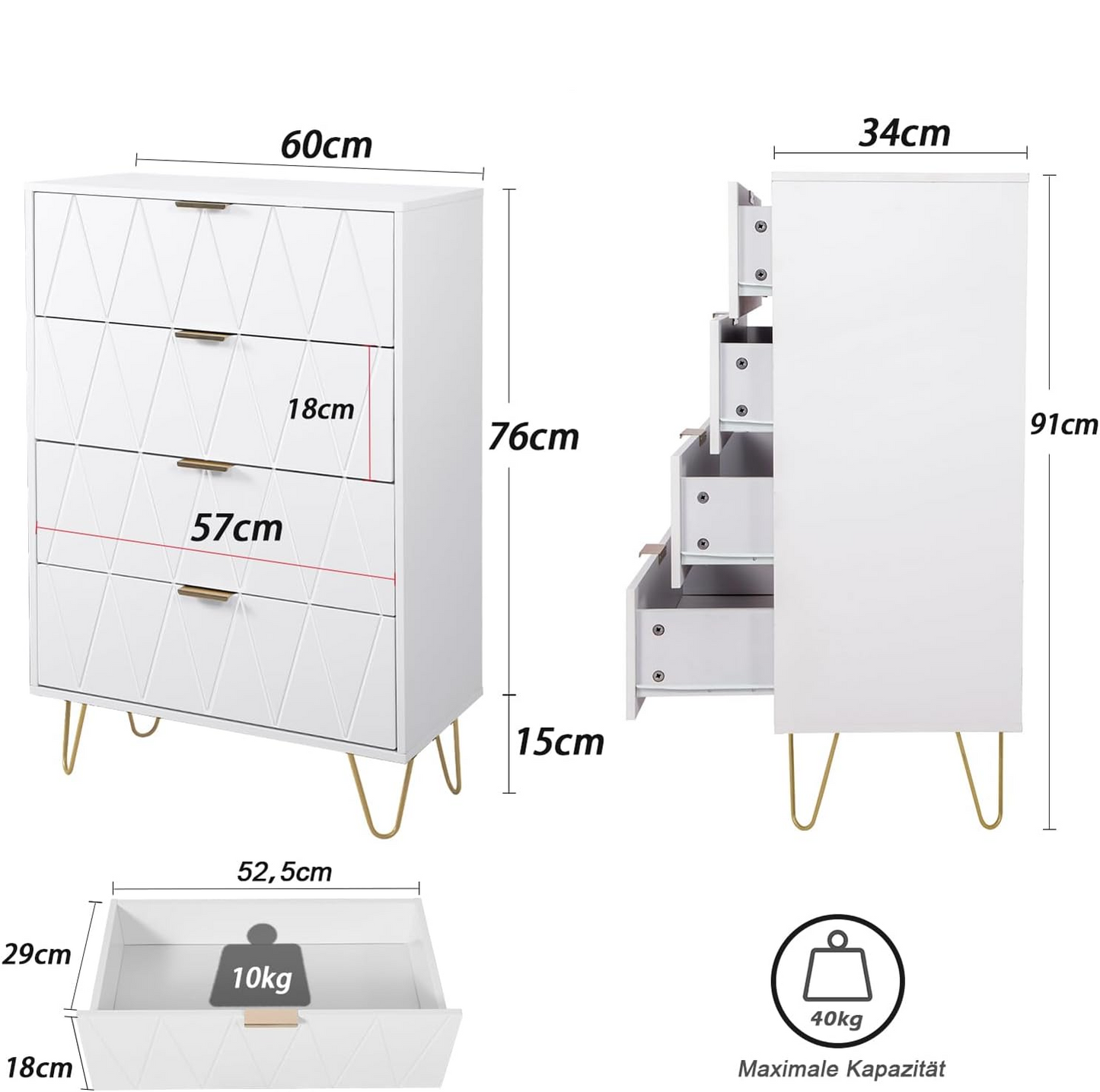 Tallboy 4 Drawer White