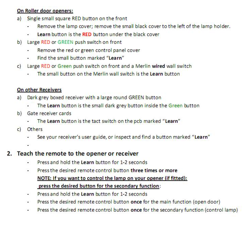 Merlin M842 M832 M844 Garage Remote Replacement