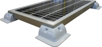 White solar panel mounting brackets supporting aluminium frame