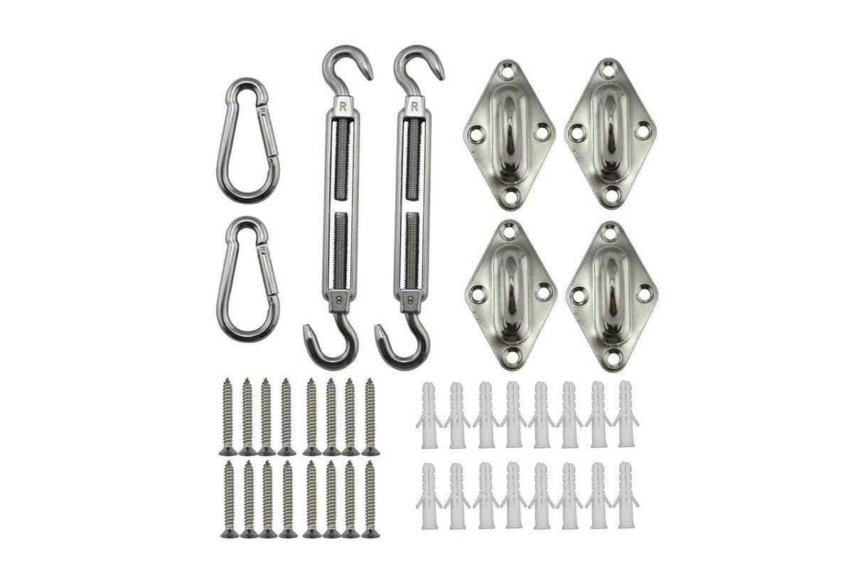 Triangle shade sail hardware with M5 snap hook attached