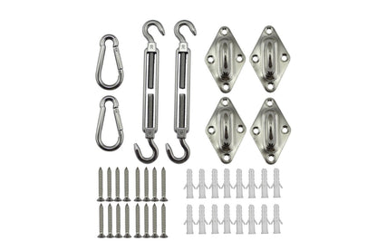 Triangle shade sail hardware with M5 snap hook attached