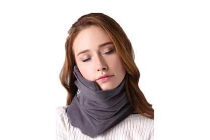 Side angle of travel pillow showing ergonomic neck support