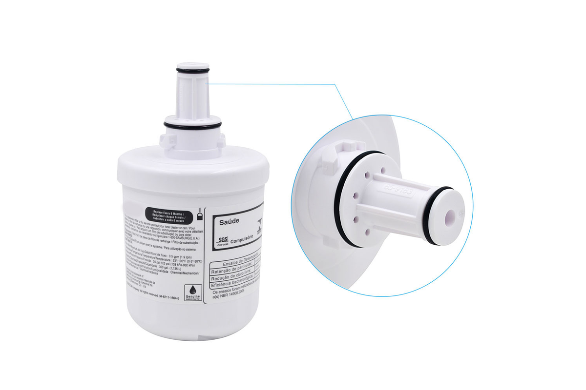 Close up of Samsung fridge water filter activated carbon block material