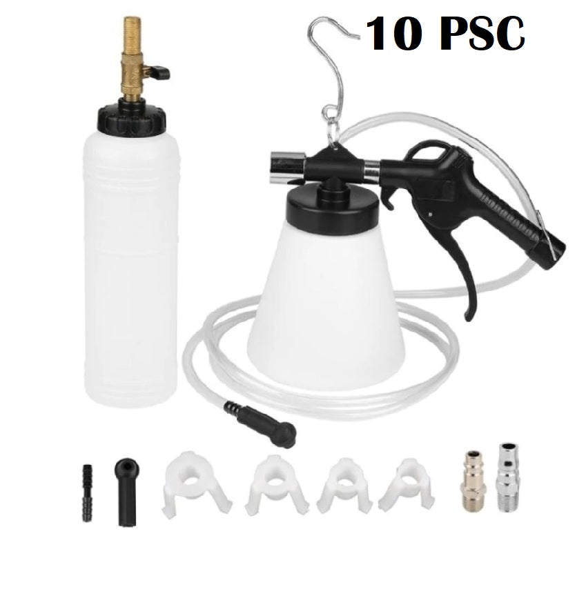 Top angle of air brake bleeder kit with refill container
