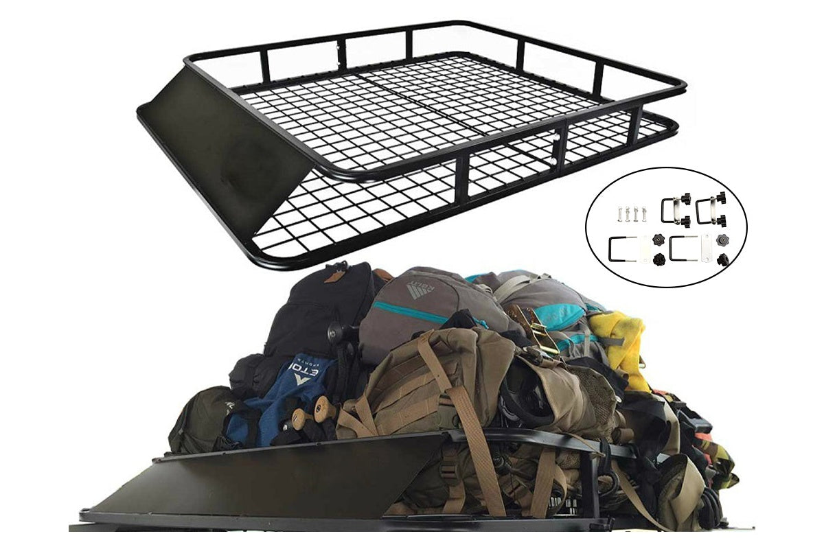 Top angle of roof rack basket universal showing cargo space