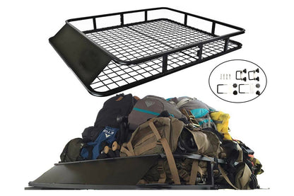 Top angle of roof rack basket universal showing cargo space