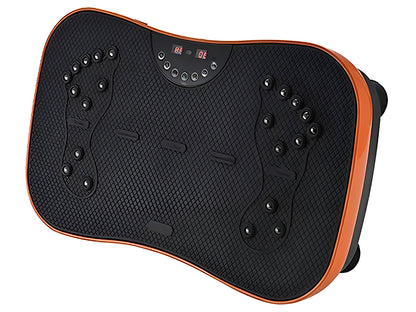 User standing on vibration plate exercising core muscles