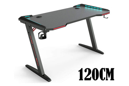 Side angle of gaming desk table showing Z shape steel frame