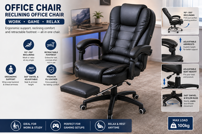 Ergonomic Gaming Office Chair – Adjustable PU Leather Computer Chair, Black