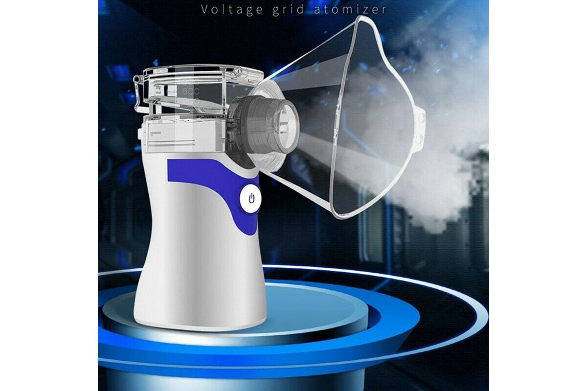 Side angle of ultrasonic nebulizer inhaler highlighting portable size