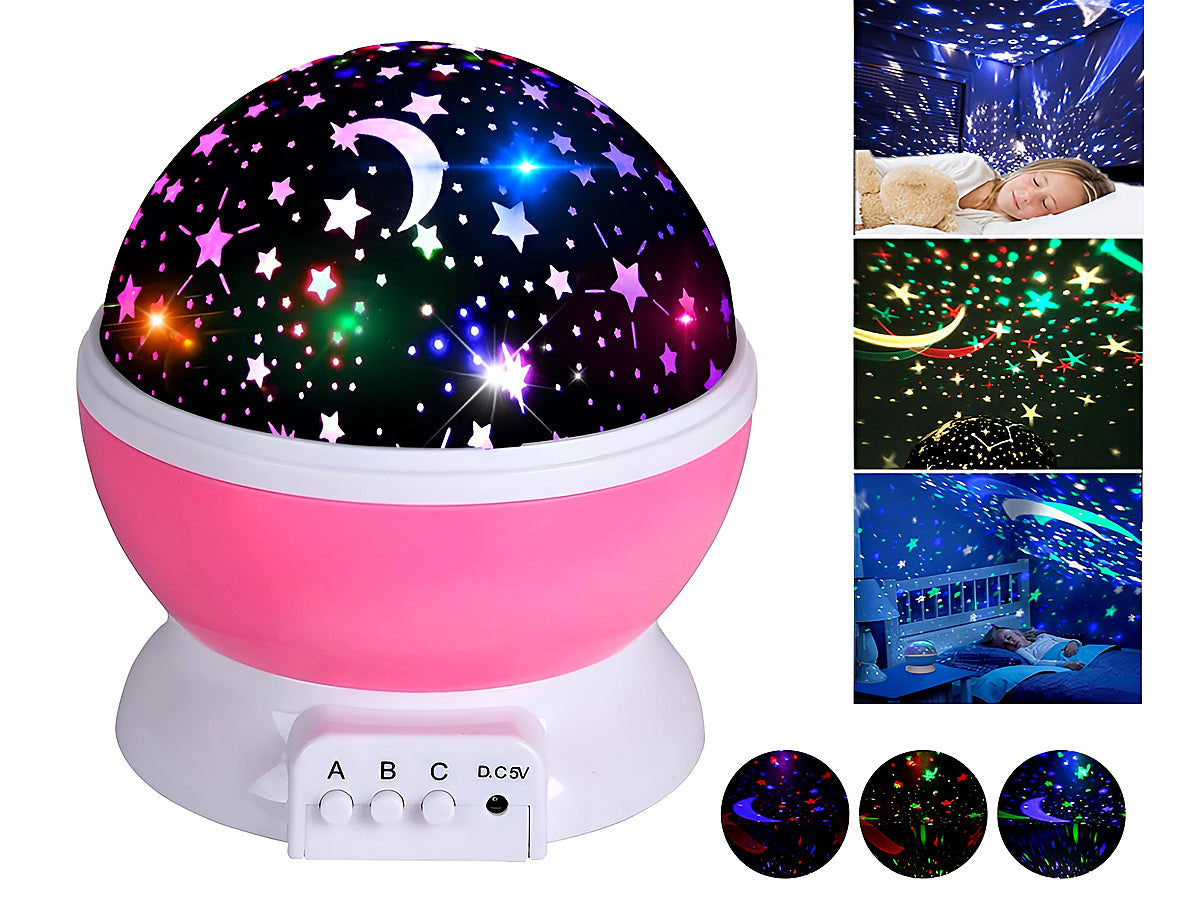 Side angle of starry sky night light LED projector with button controls